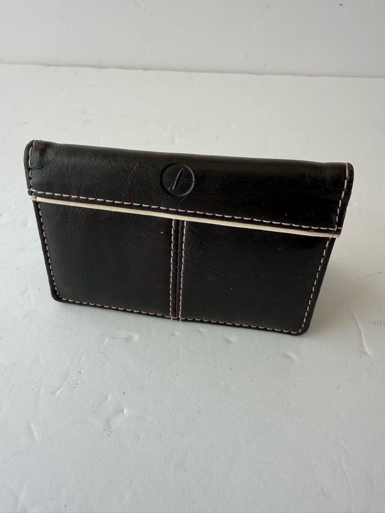 Mens Brown Leather Card Holder With Contrast Stitching
